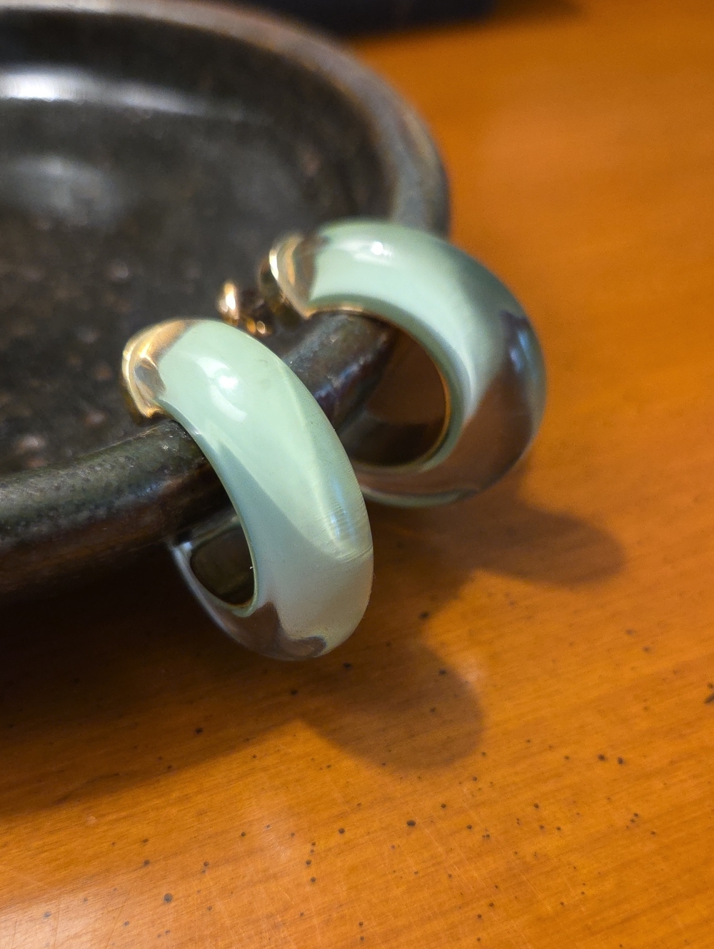 Green, Clear, and Gold Half-Hoop Earrings